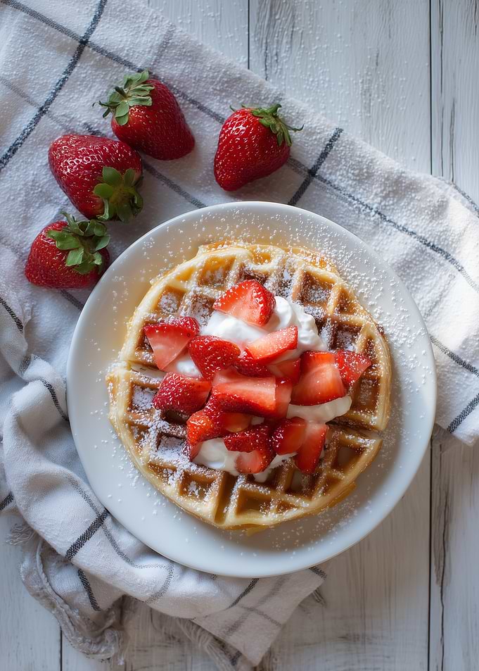 Waffle with Strawberries and Whipped Cream