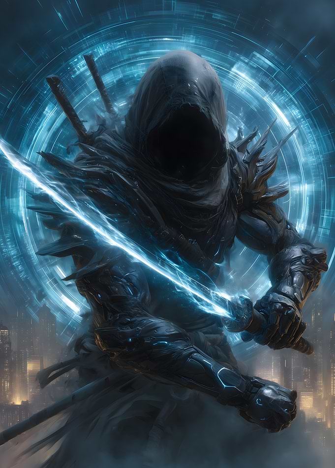 Cyberpunk Ninja with Electric Sword