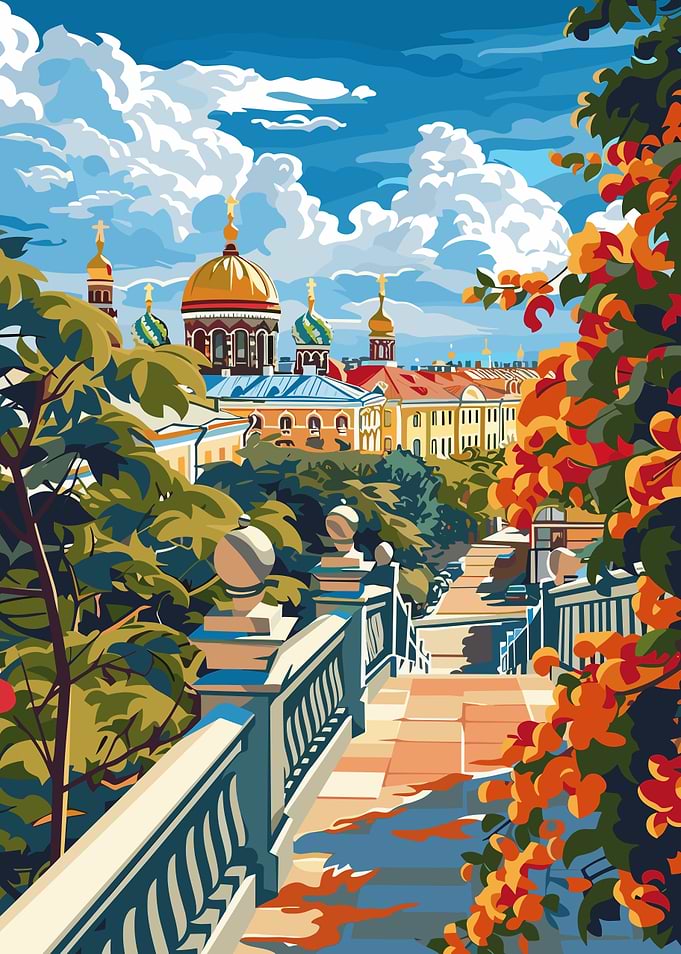Cityscape with Cathedral and Autumn Foliage