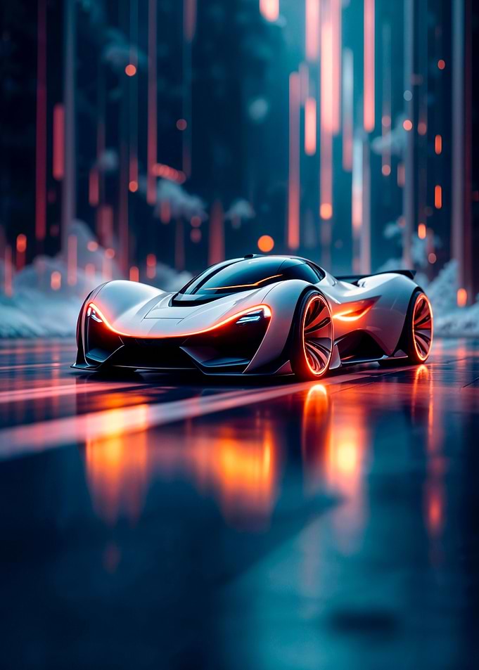 Futuristic Car with Neon Lights