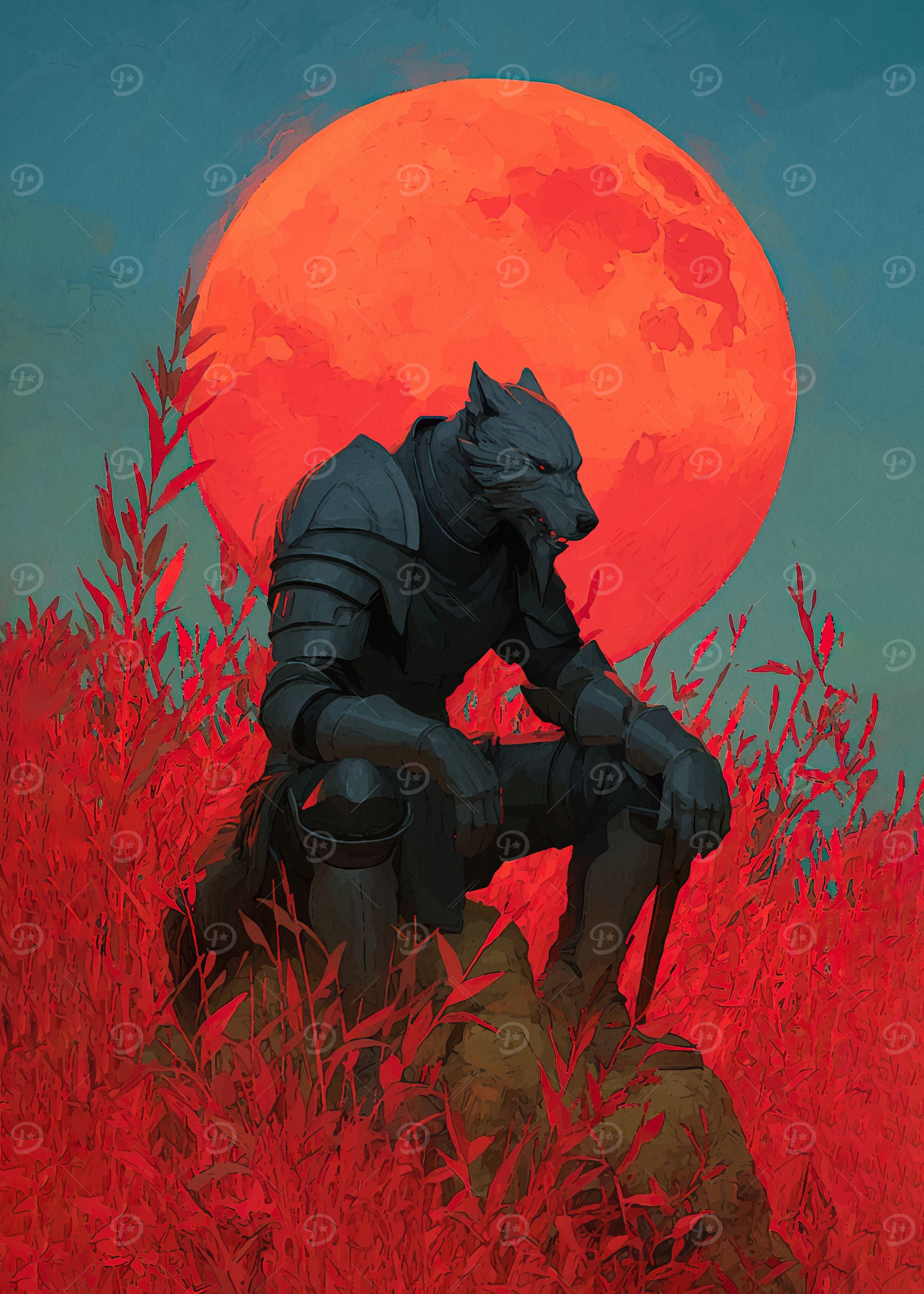 Armored Wolf Red Moon