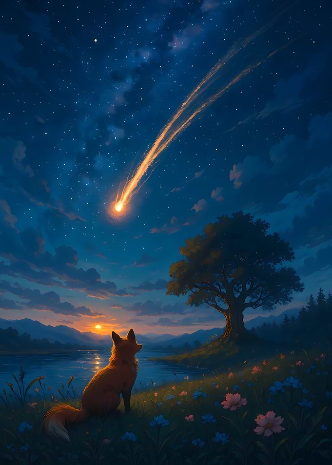 Fox Watching a Shooting Star