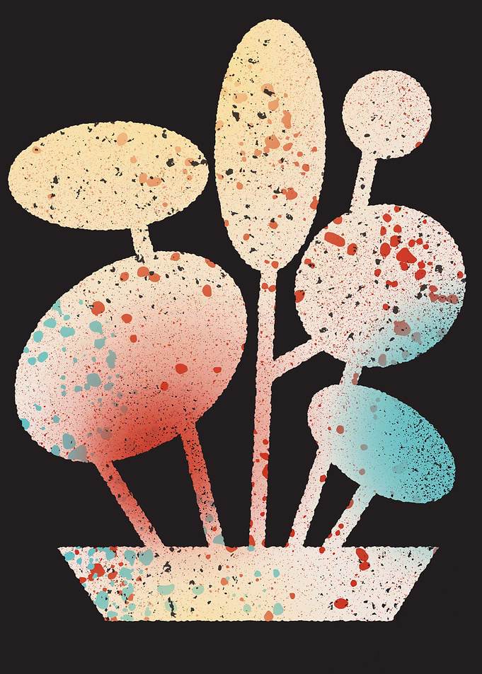 Abstract Potted Plant with Splatter Effect