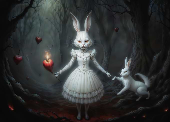 Creepy White Rabbit in Wonderland