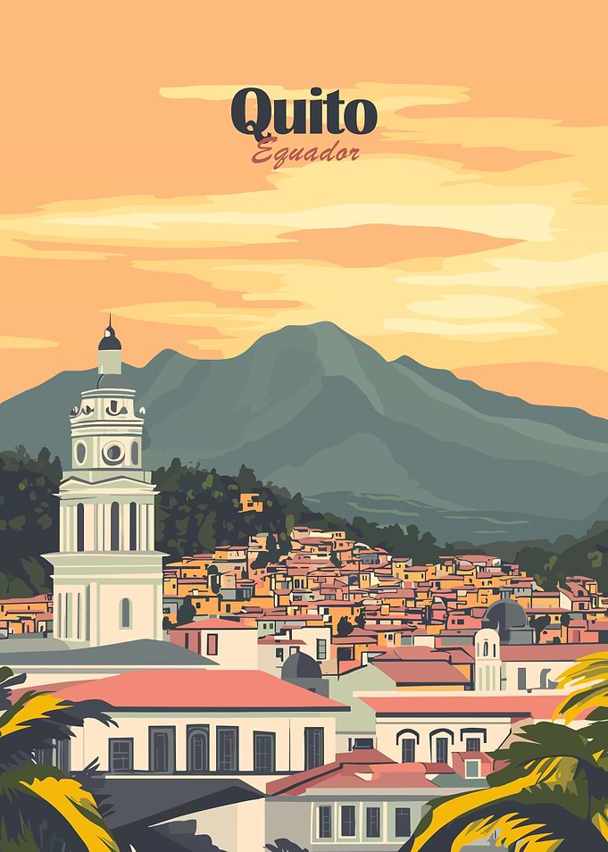 Quito Ecuador Cityscape Travel Poster Art