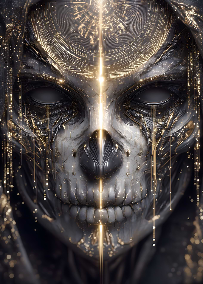 Cyberpunk Skull with Golden Accents