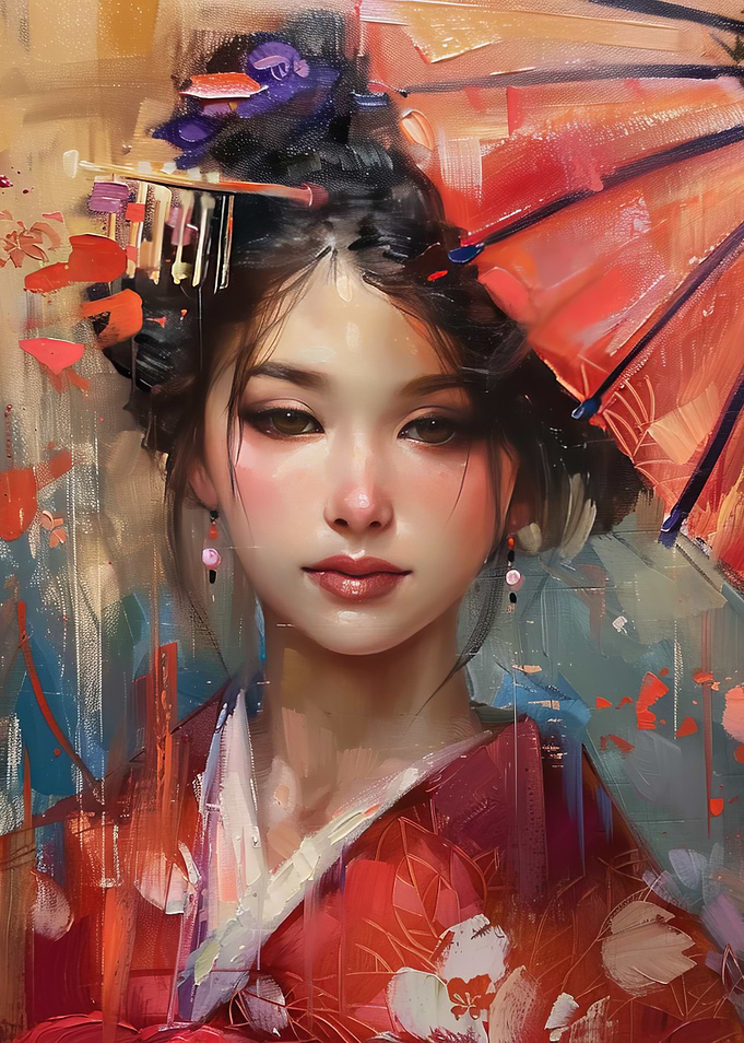 Portrait of a Geisha with Umbrella