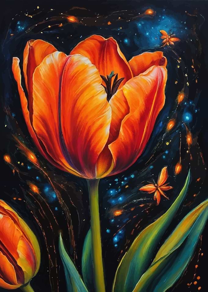 Orange Tulip with Butterfly Painting
