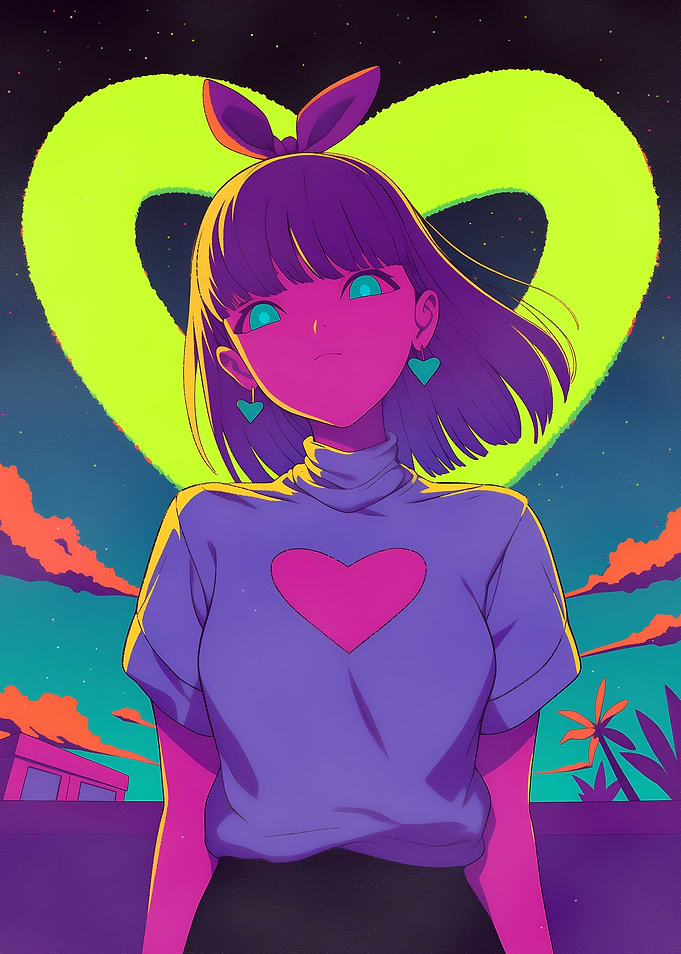 Anime Girl with Heart Background