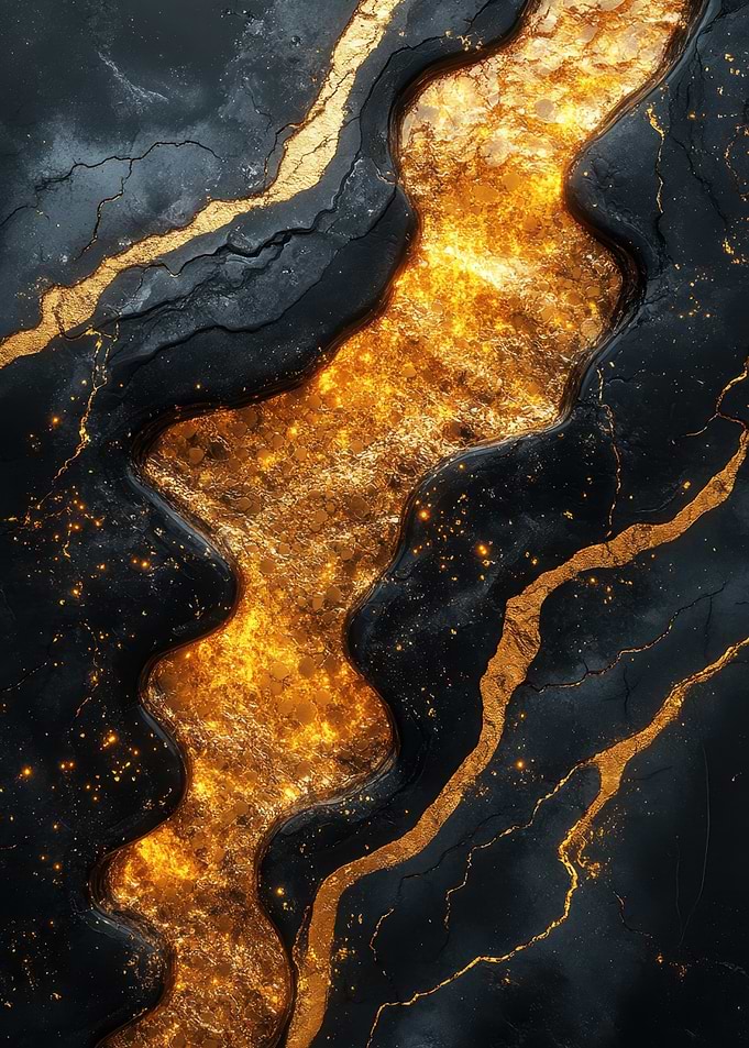 Abstract Gold River on Black Texture