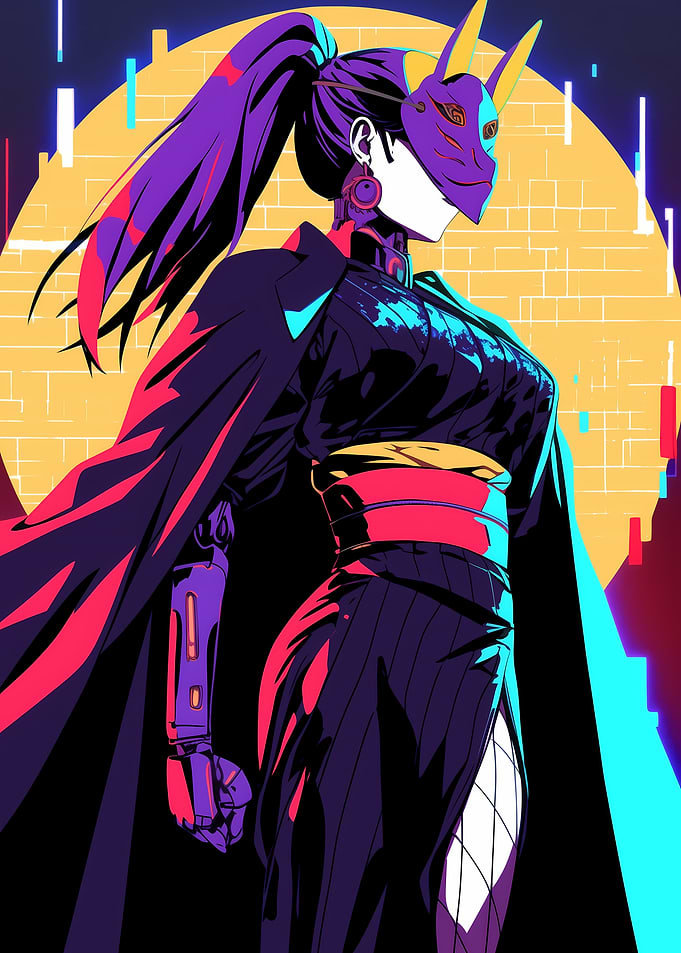 Cyberpunk Woman with Mask and Ponytail