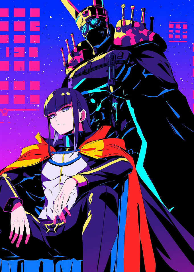 Anime Duo in Cyberpunk Cityscape