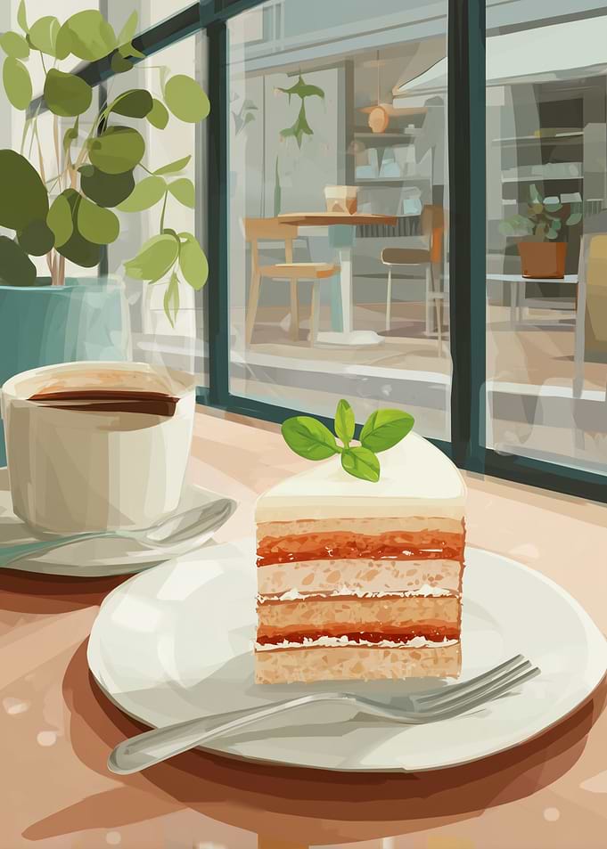 Cake and Coffee by the Window