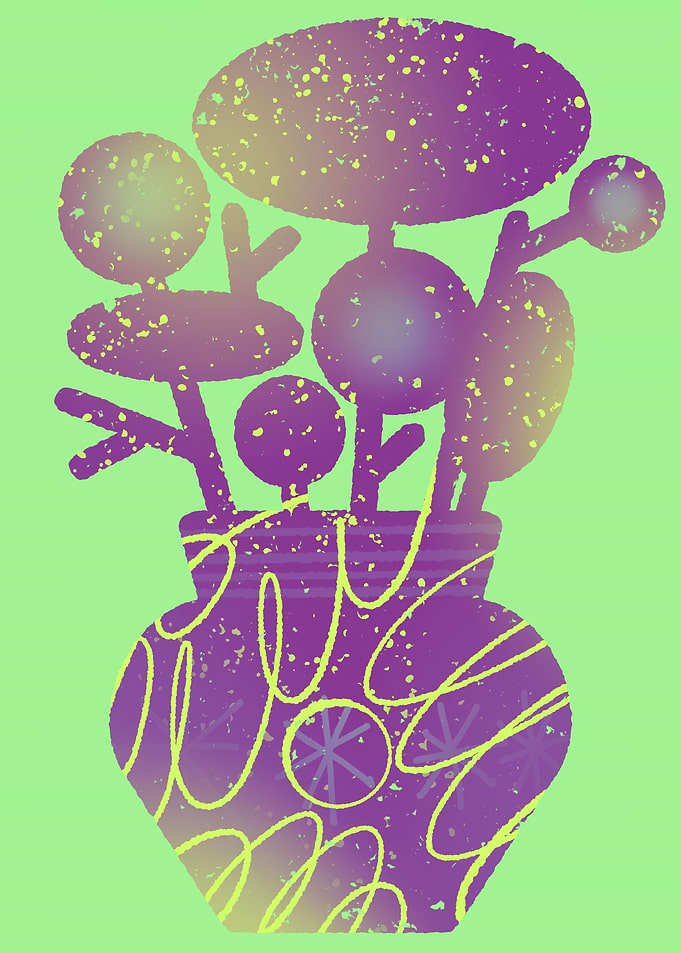 Abstract Neon Floral Arrangement in Vase