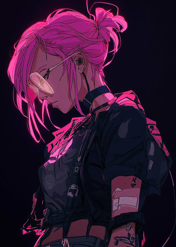 Pink-Haired Cyberpunk Girl Illustration