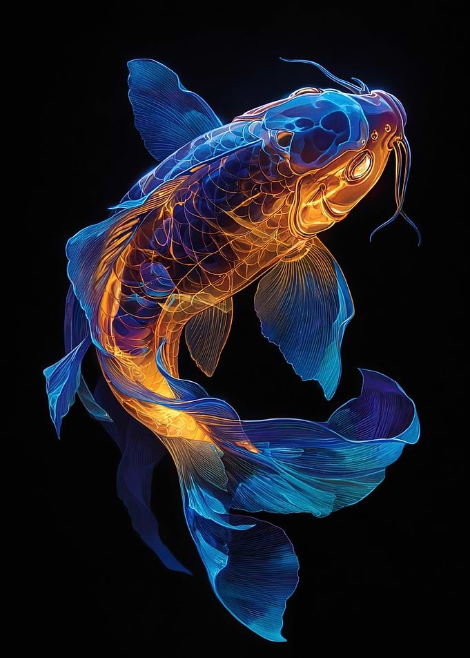 Blue and Gold Koi Fish Illustration