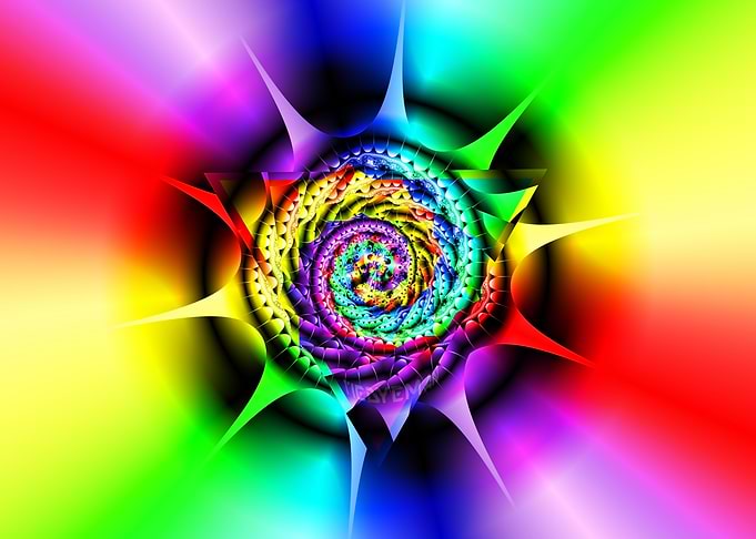 'Rainbow Cone Triangular Spiral' Fractal Art