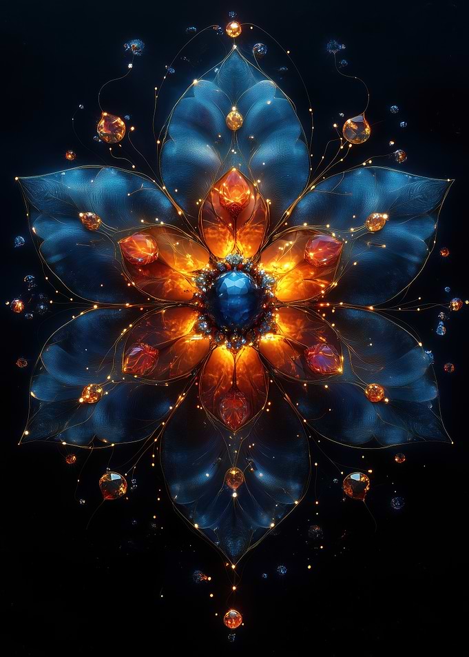 Blue and Orange Gemstone Flower