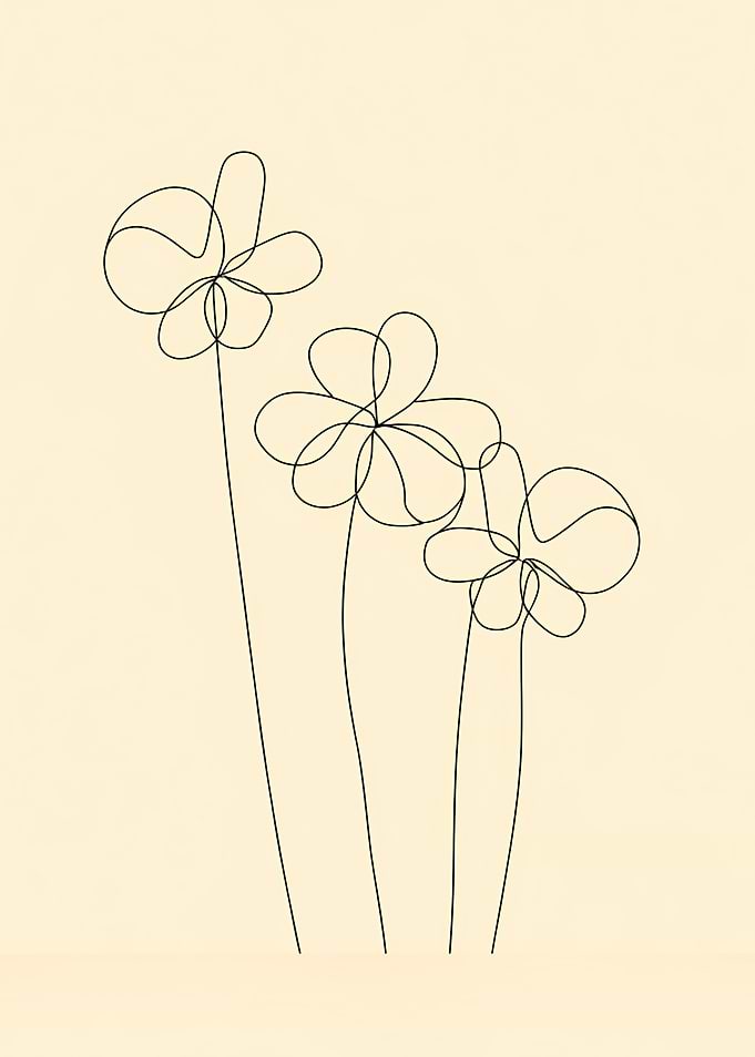 Three Flowers Minimalist Line Art