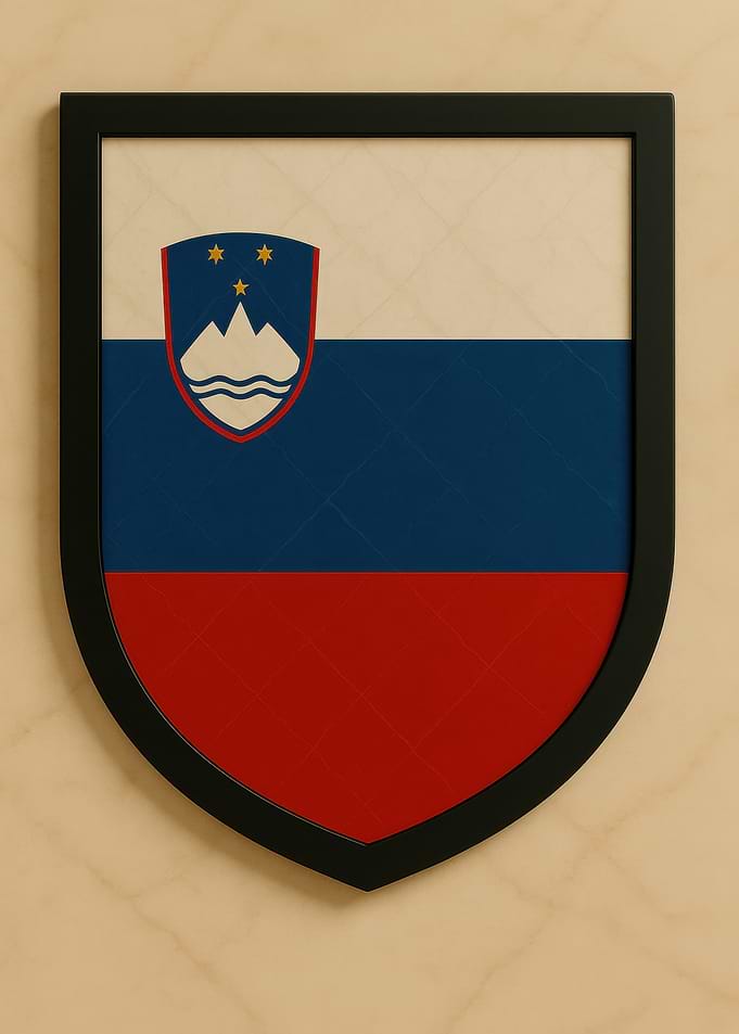 Slovenian Flag Shield Framed - Marble look