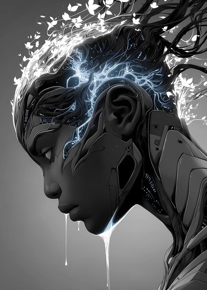 Cybernetic Woman with Floral Crown