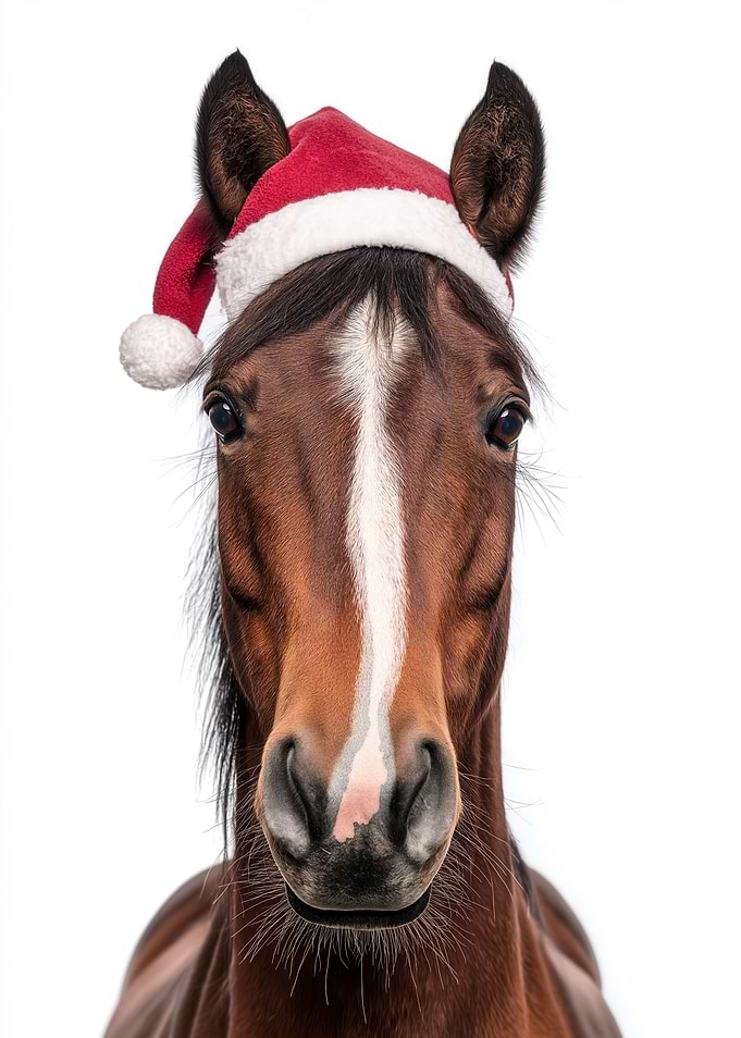Christmas Horse with Santa Hat