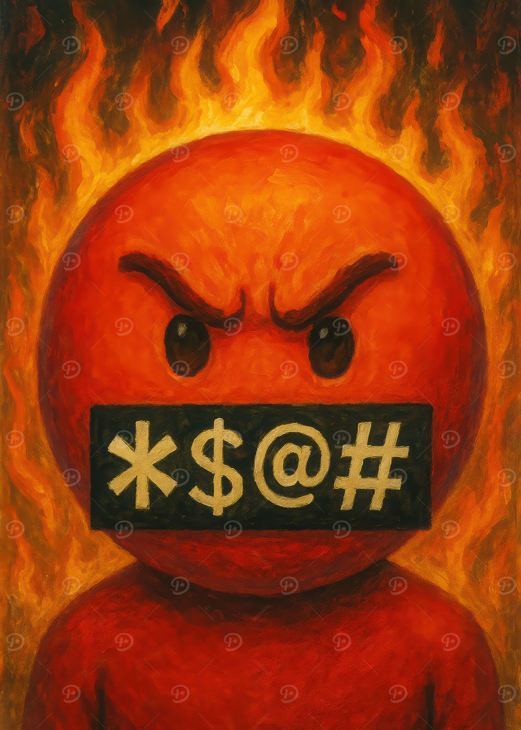 Angry Censored Red Face in Flames