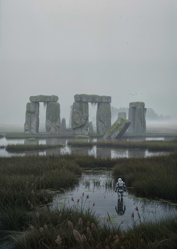Stormtrooper at Stonehenge in a swamp