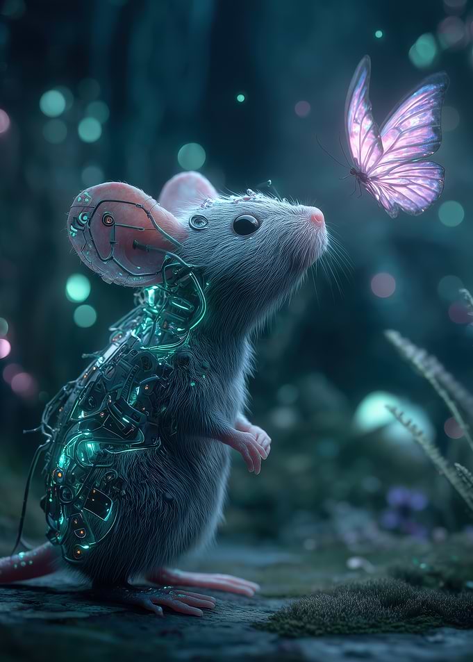 Cyberpunk Mouse And Butterfly