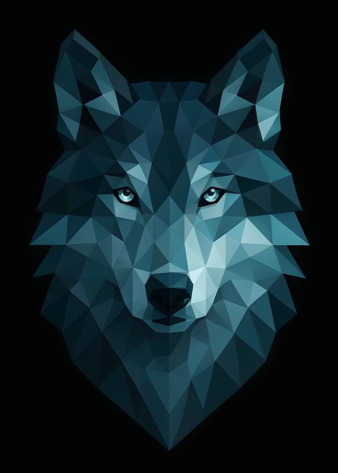 Geometric Wolf Head on Black Background