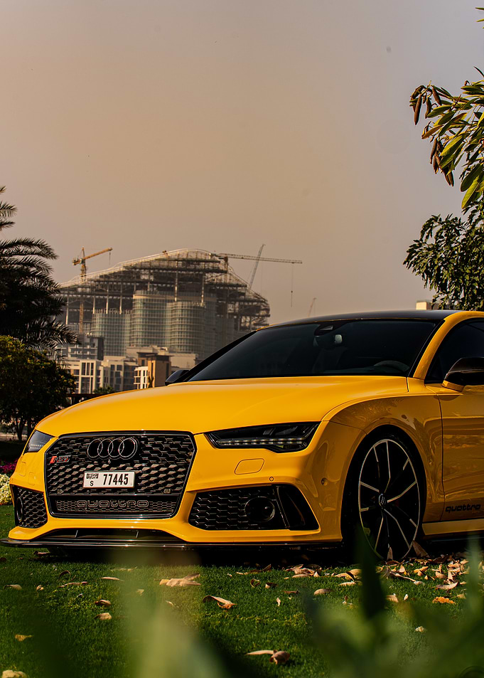 Yellow Audi RS7 in Urban Setting