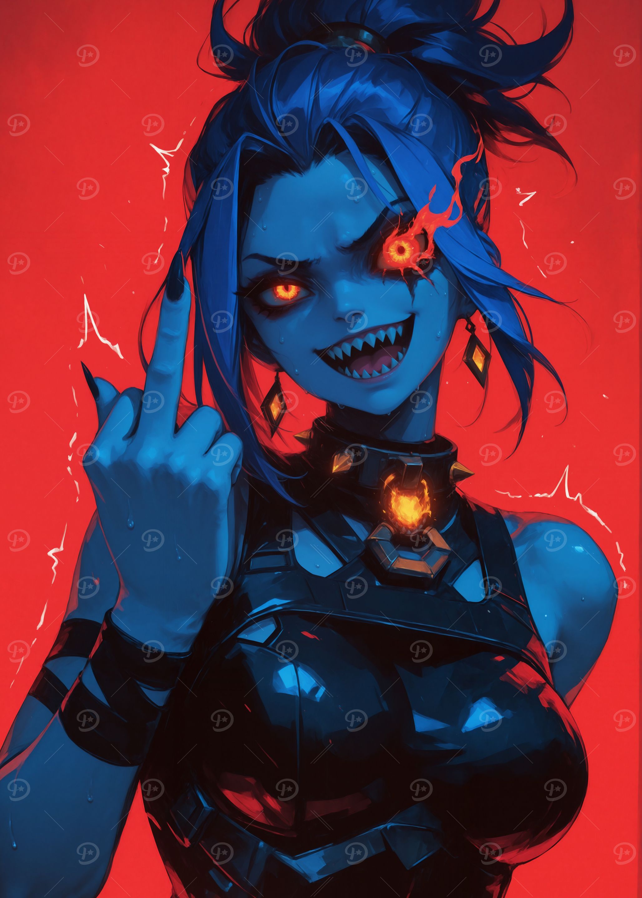 Aggressive Anime Girl with Fiery Eye