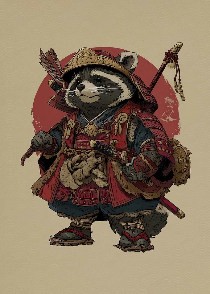 Raccoon Samurai Warrior