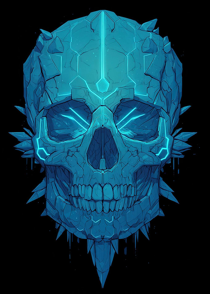 Cyberpunk Skull with Blue Neon Accents