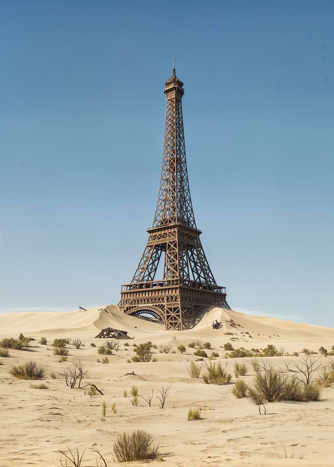 Eiffel Tower in Desert Landscape