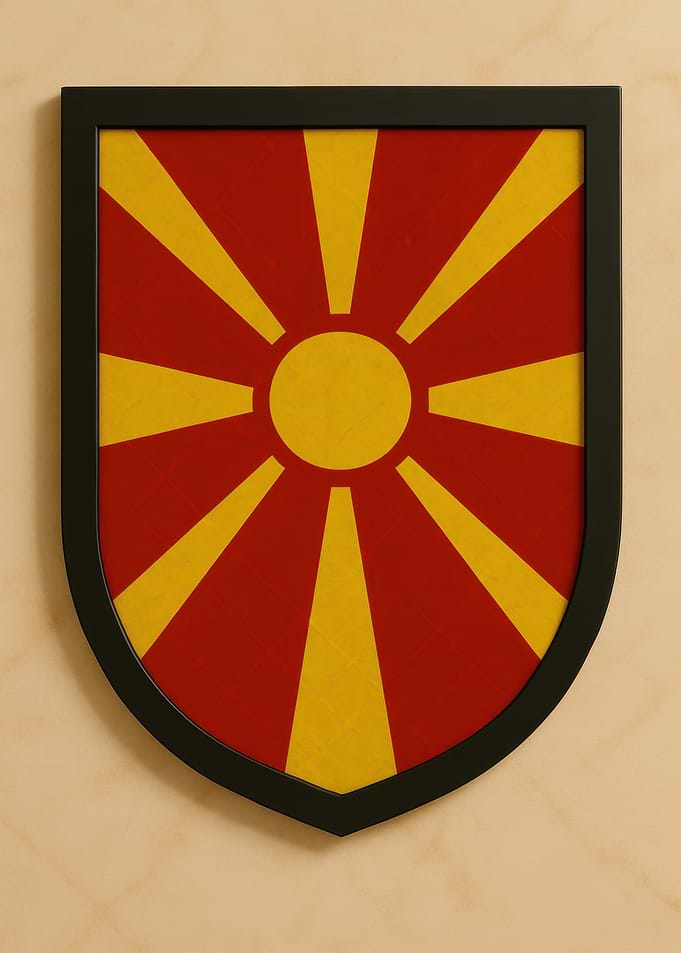 North-Macedonian Flag Shield Framed - Marble look