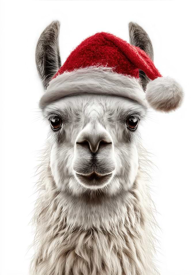 Christmas Llama wearing a Santa hat