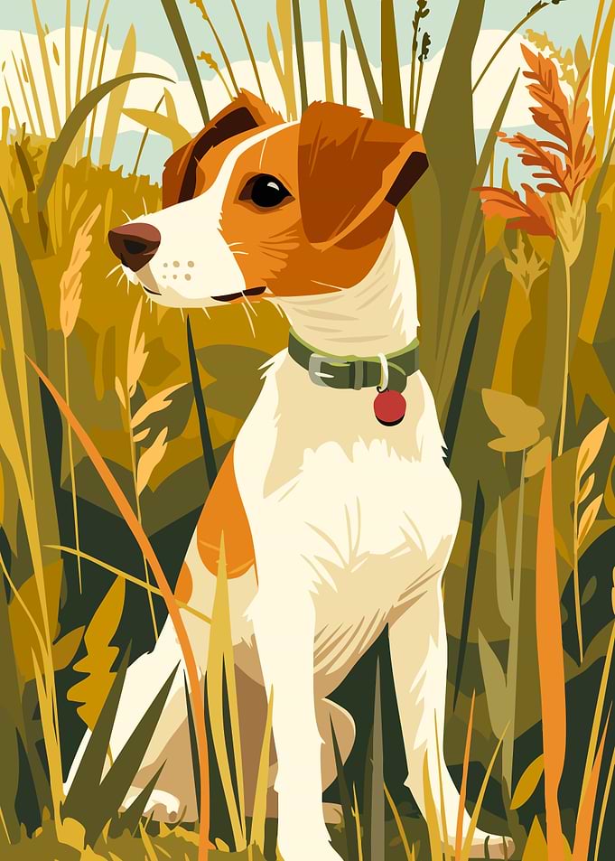Jack Russell Terrier in Tall Grass Relaxing Minimalist Art Illustration