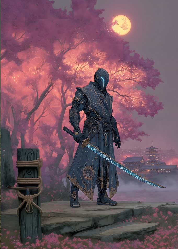 Cyberpunk Samurai with Glowing Sword