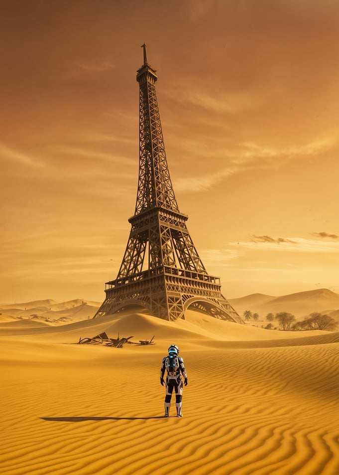 Eiffel Tower in Desert with Astronaut