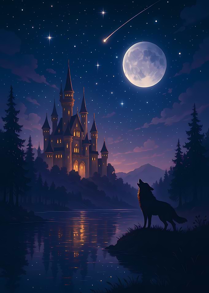 Howling Wolf Under Magical Castle