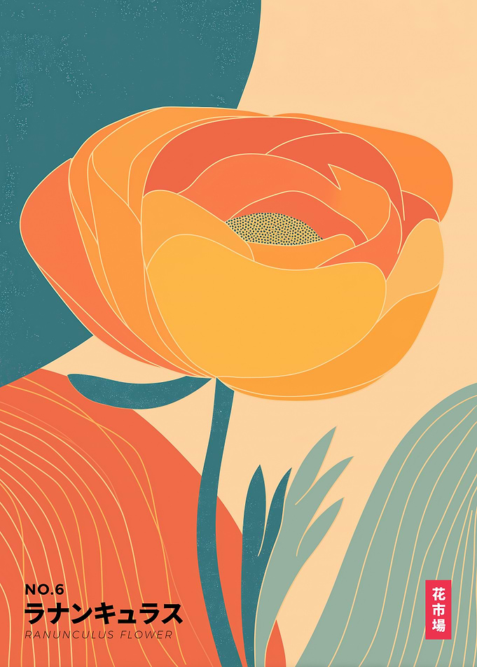 Flower Market Series No.6 - Orange Ranunculus Flower