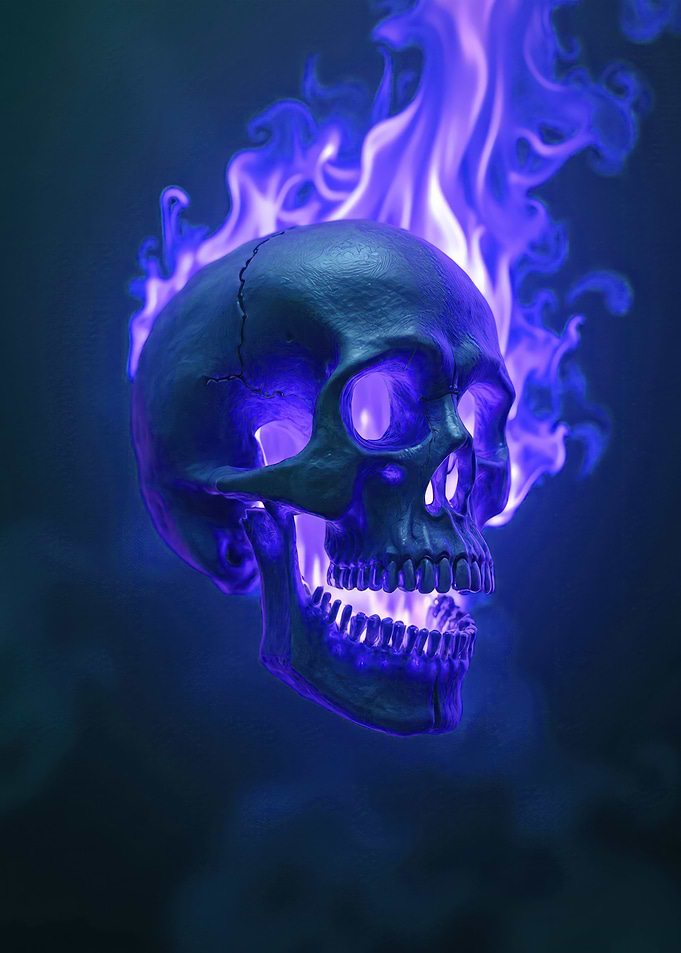 Skull with Blue Flames V7