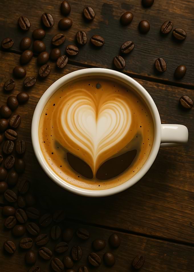 Latte Art Heart with Coffee Beans