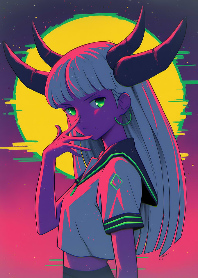 Anime Girl with Horns and Sailor Outfit
