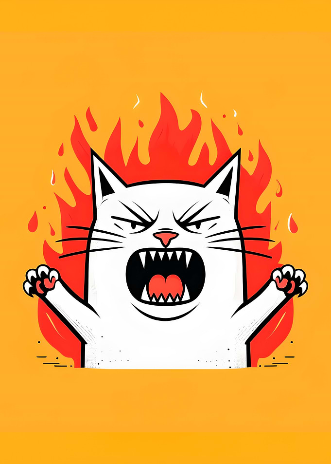 Angry Cat in Flames Cartoon