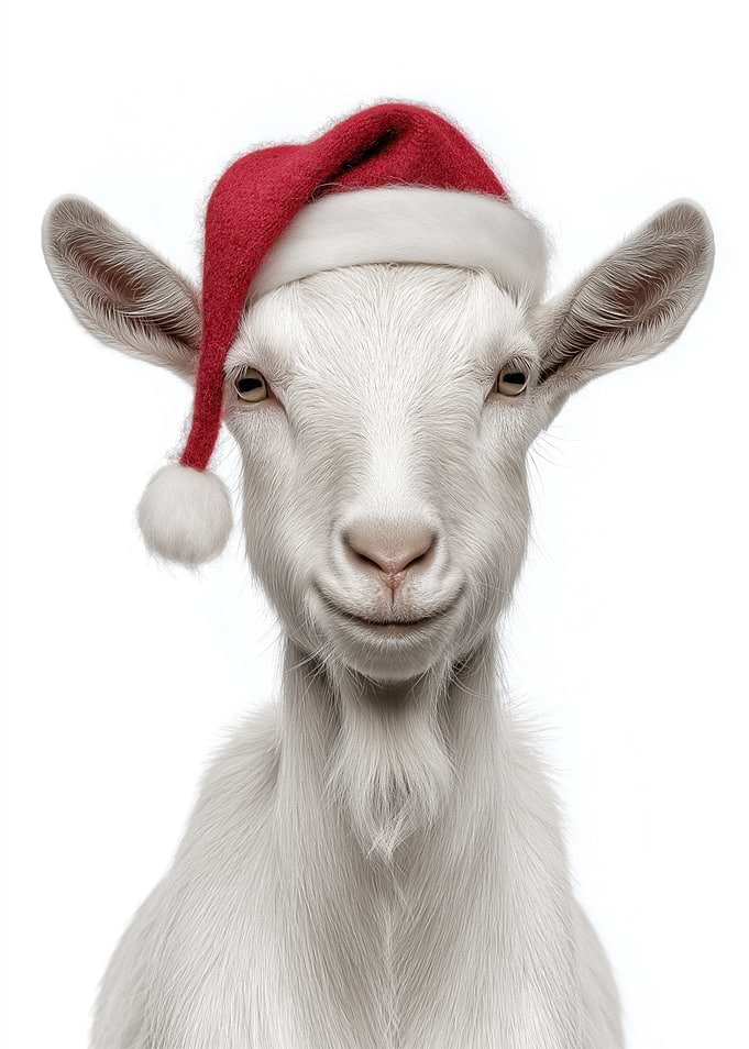Christmas Goat Wearing Santa Hat