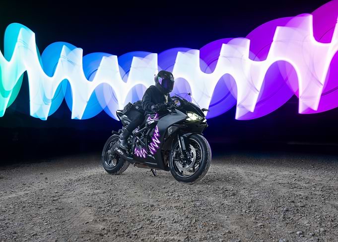 Motorcycle with Light Painting Background