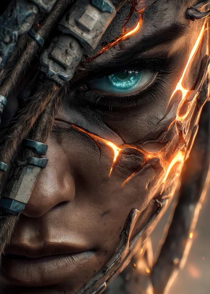 Cyberpunk Warrior Close-Up Portrait