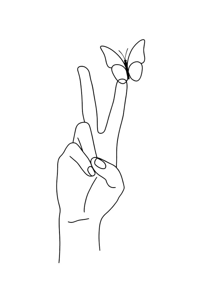 Peace Sign with Butterfly Minimalist Line Art